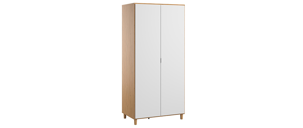 Armoire penderie blanc et bois LOU