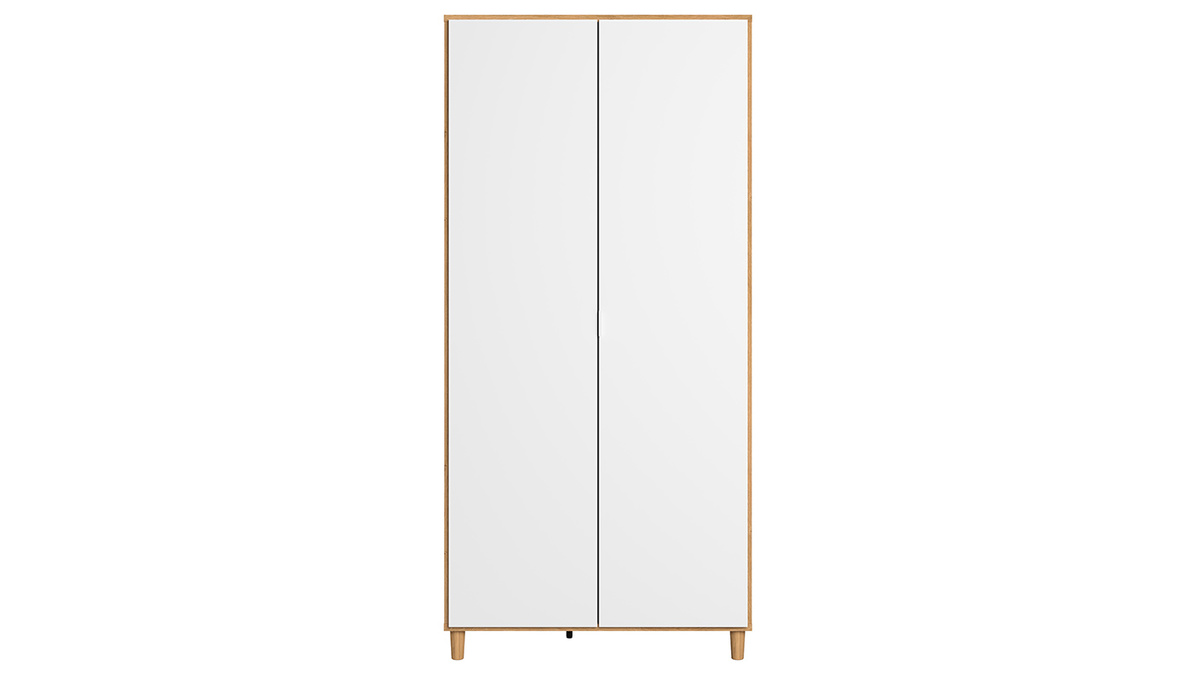 Armoire penderie blanc et bois LOU