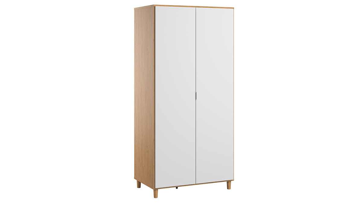 Armoire penderie blanc et bois LOU