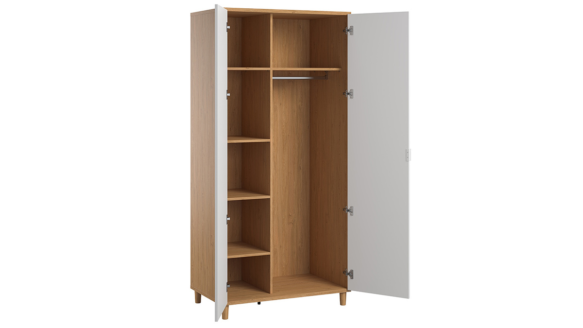 Armoire penderie blanc et bois LOU