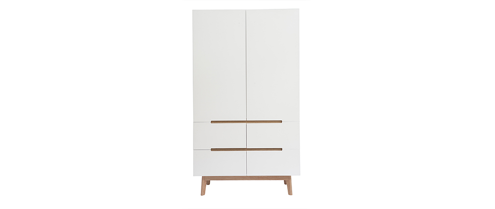 Armoire penderie scandinave blanc et bois clair KELMA