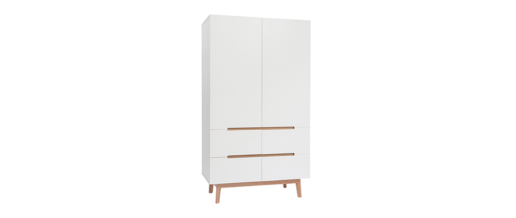 Armoire penderie scandinave blanc et bois clair KELMA