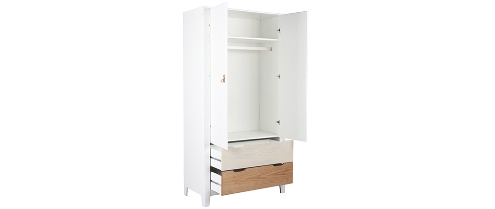 Armoire scandinave avec penderie et tiroirs bois blanc MOLENE