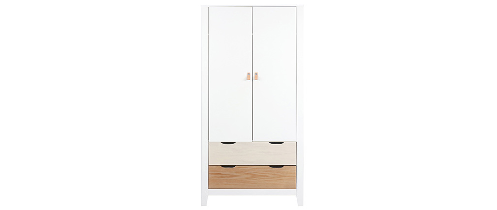 Armoire scandinave avec penderie et tiroirs bois blanc MOLENE