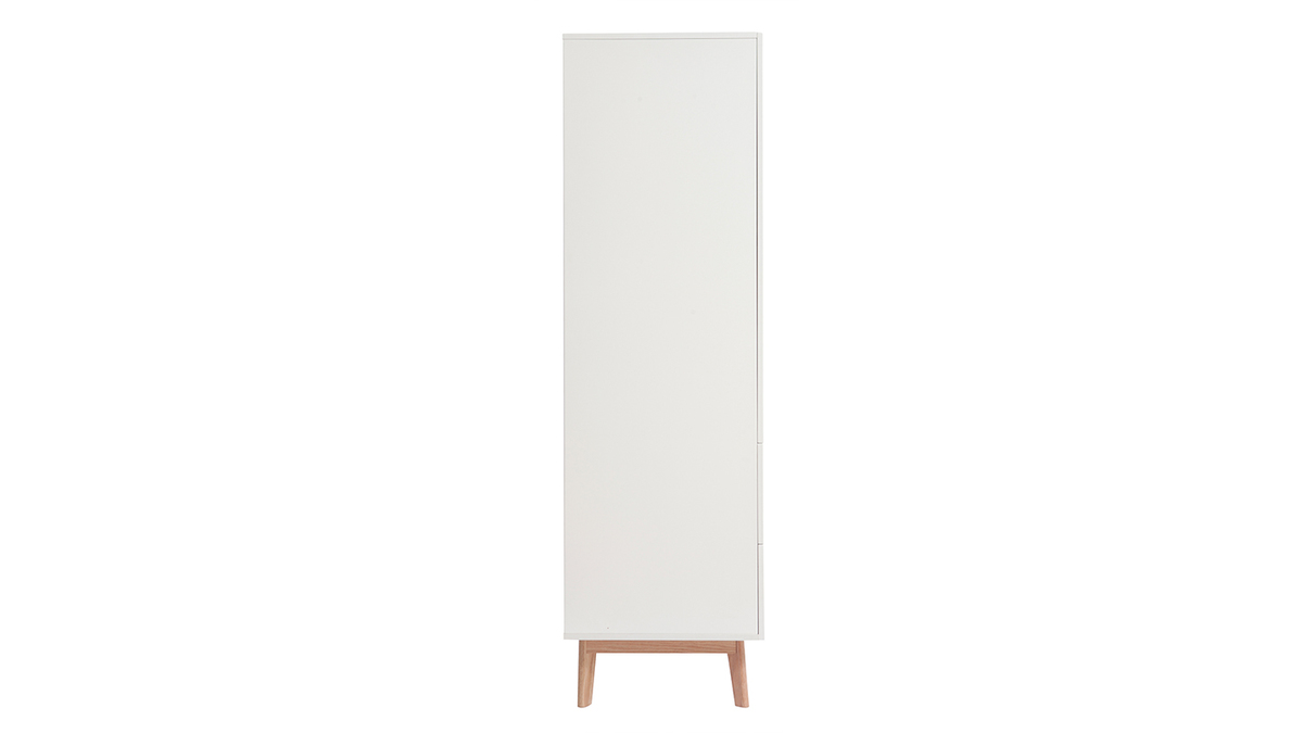 Armoire scandinave avec penderie et tiroirs finition blanc mat et bois chne clair L100 cm KELMA