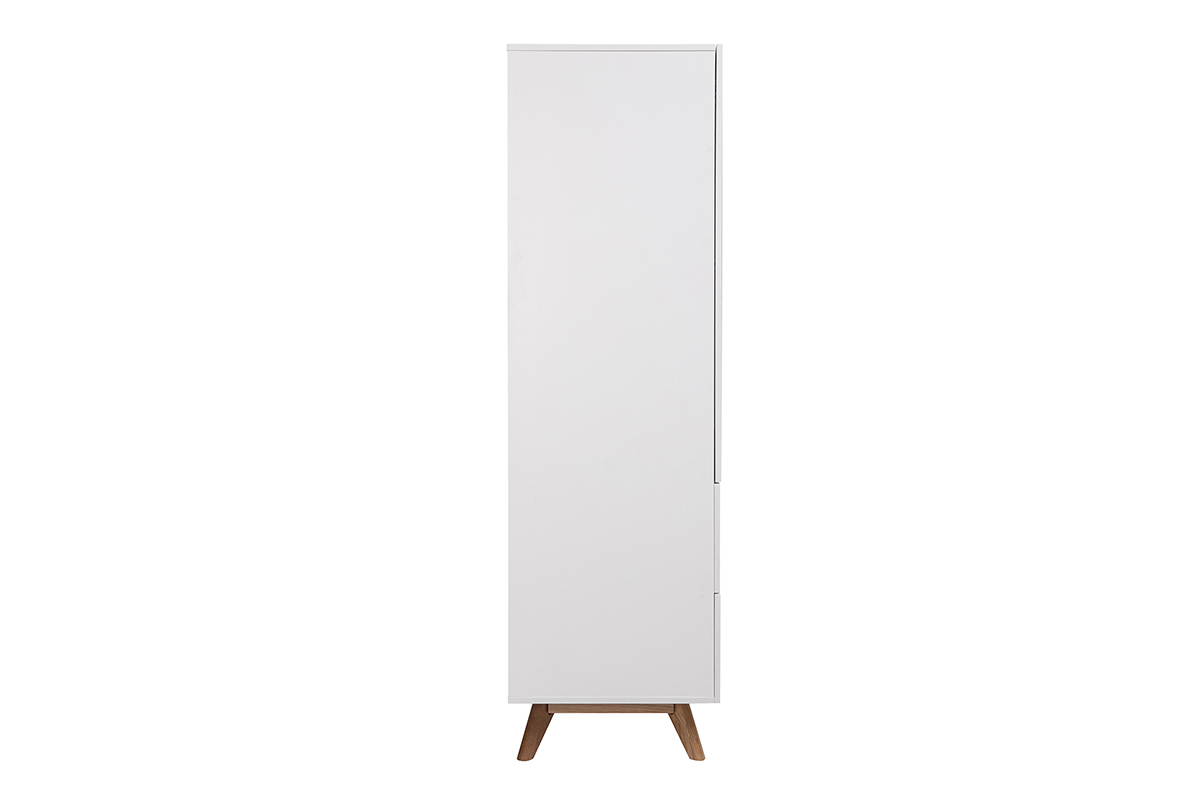 Armoire scandinave avec penderie et tiroirs finition blanc mat et bois ch�ne clair L100 cm KELMA
