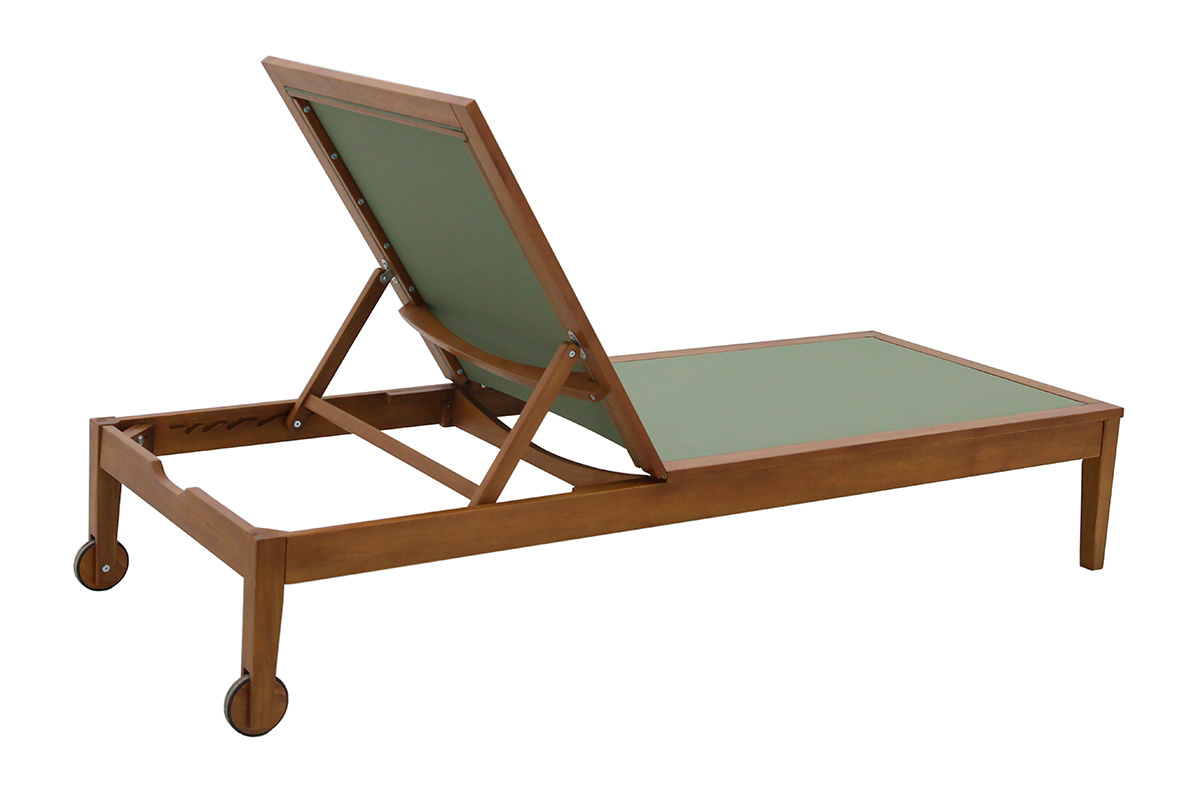 Bain de soleil vert kaki et bois massif NAVEEN