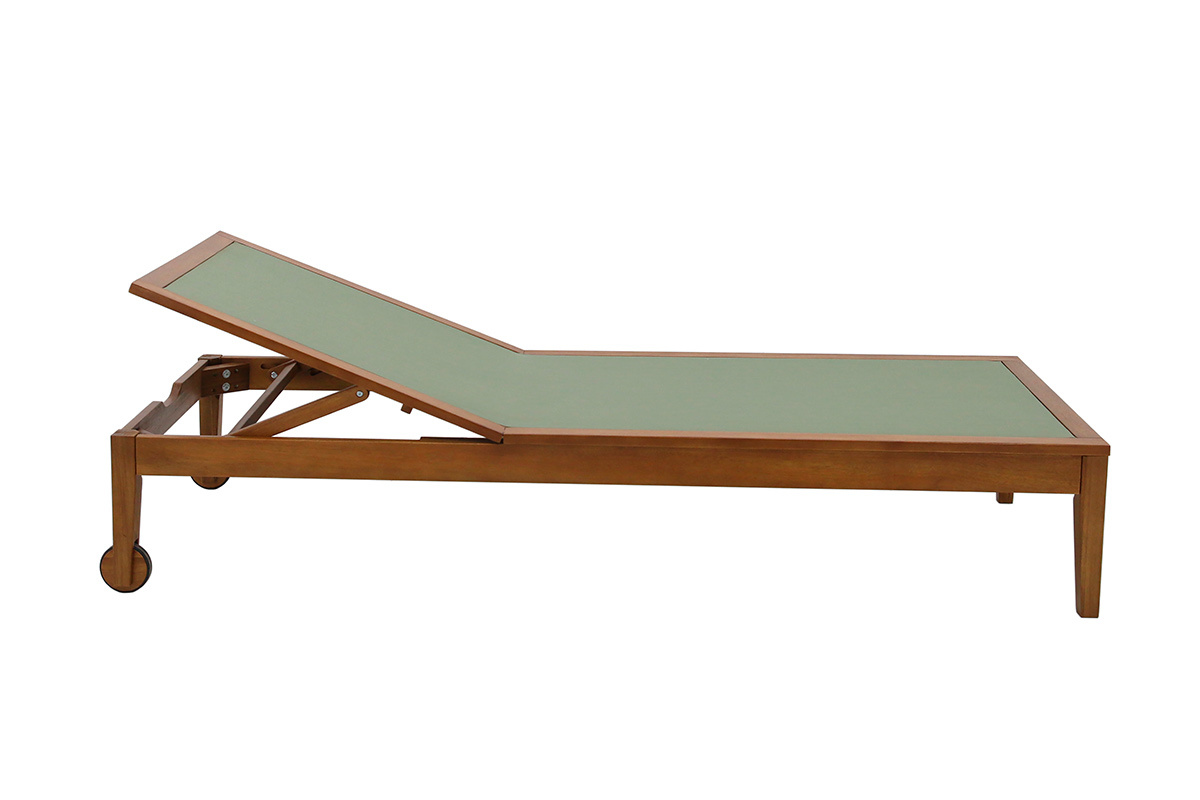 Bain de soleil vert kaki et bois massif NAVEEN