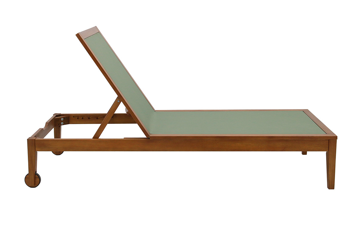 Bains de soleil vert kaki et bois massif (lot de 2) NAVEEN