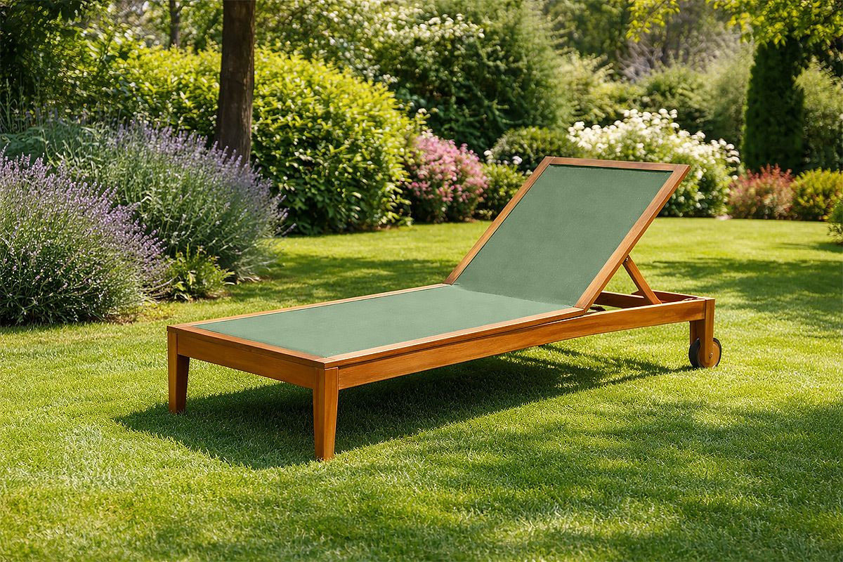 Bains de soleil vert kaki et bois massif (lot de 2) NAVEEN