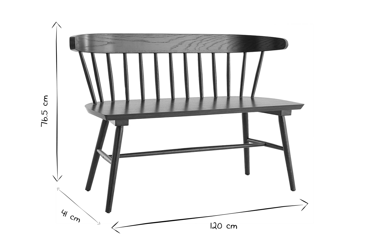 Banc  barreaux 2 places bois clair chne L120 cm DARIA