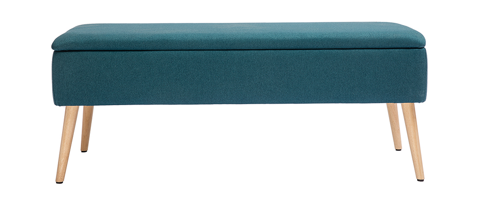 Banc coffre en tissu bleu canard et bois clair LARS