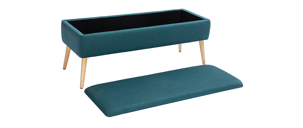 Banc coffre en tissu bleu canard et bois clair LARS