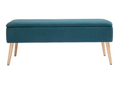 Banc coffre en tissu bleu canard et bois clair LARS