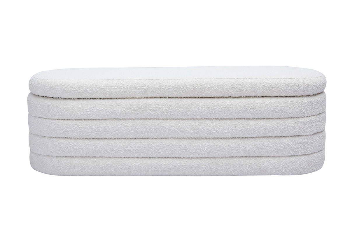 Banc coffre en tissu effet laine bouclée blanc L125 cm NAVY