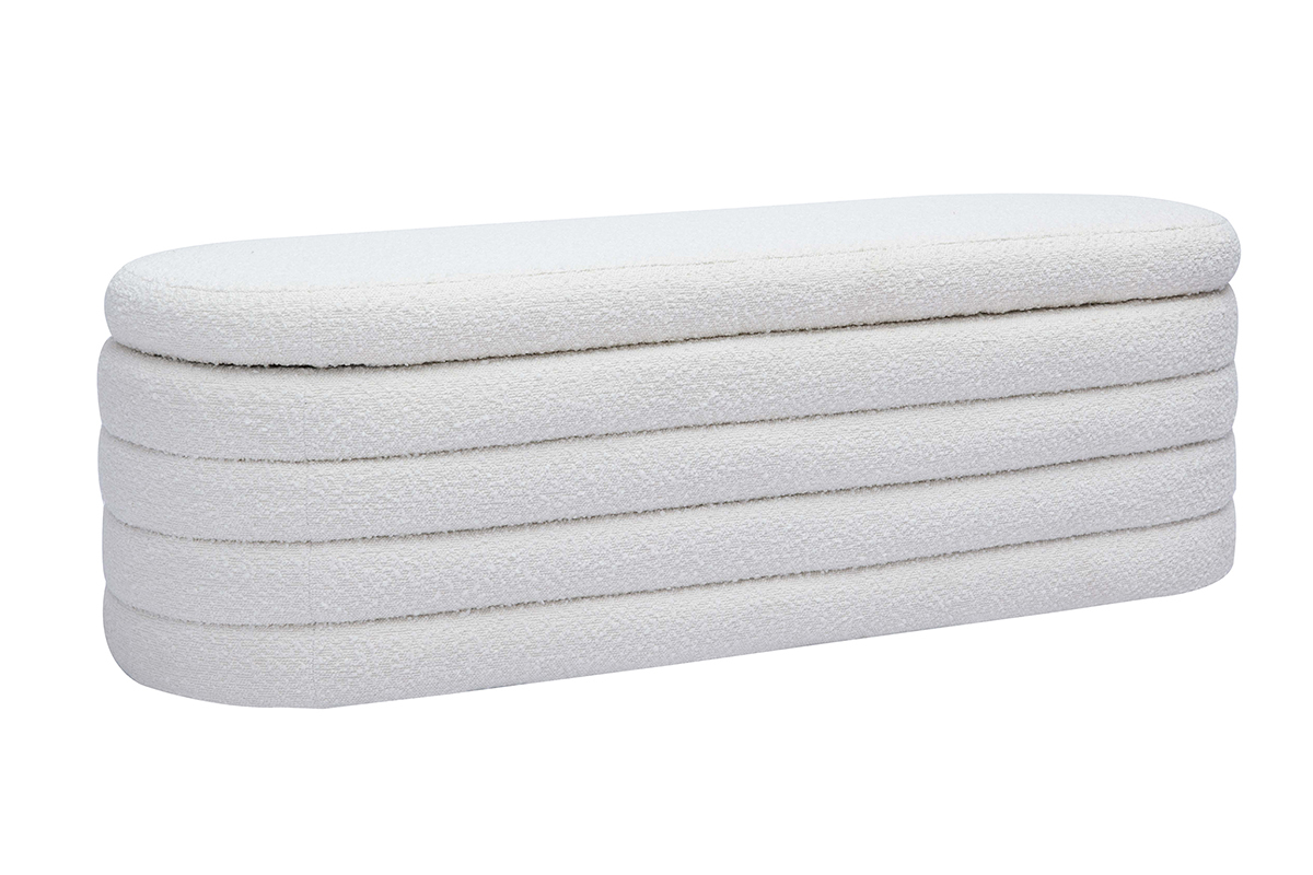 Banc coffre en tissu effet laine bouclée blanc L125 cm NAVY