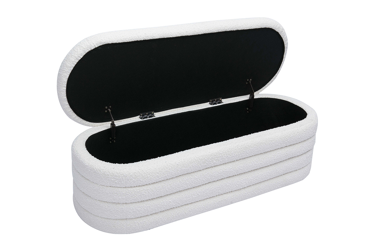 Banc coffre en tissu effet laine bouclée blanc L125 cm NAVY