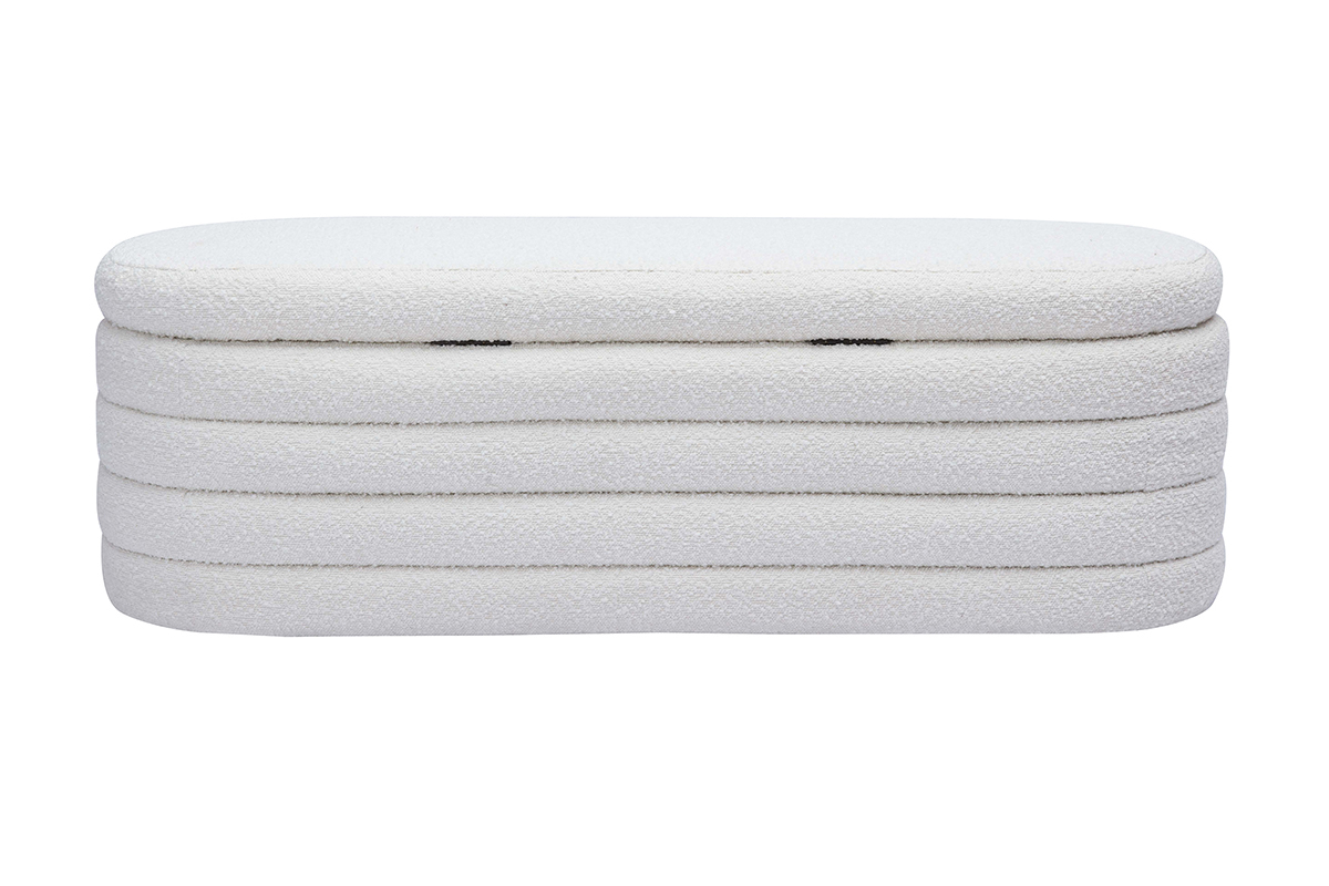 Banc coffre en tissu effet laine bouclée blanc L125 cm NAVY