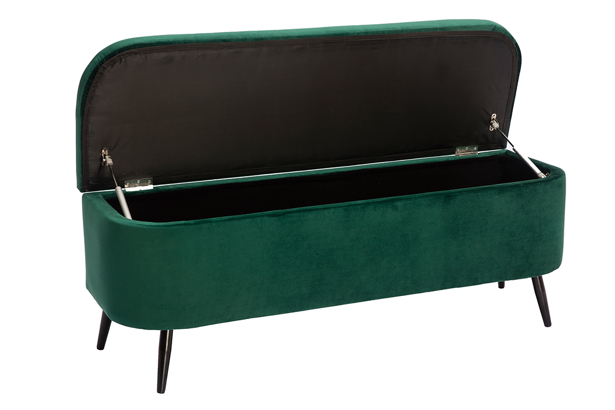 Banc coffre en tissu velours vert et mtal noir L120 cm ATON