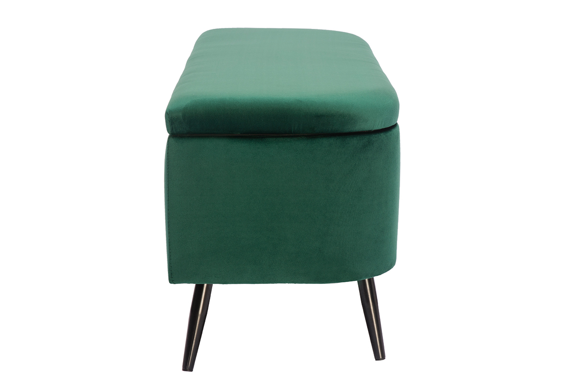Banc coffre en tissu velours vert et mtal noir L120 cm ATON