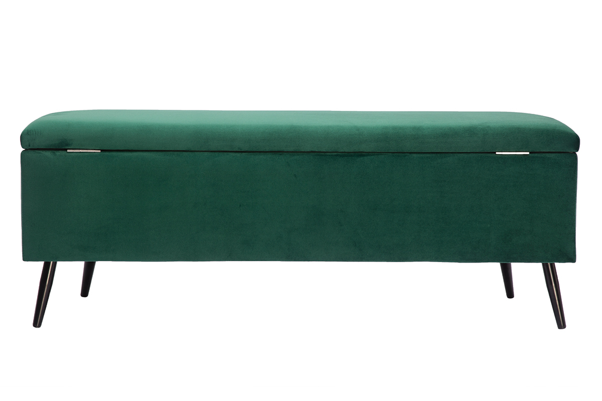 Banc coffre en tissu velours vert et mtal noir L120 cm ATON