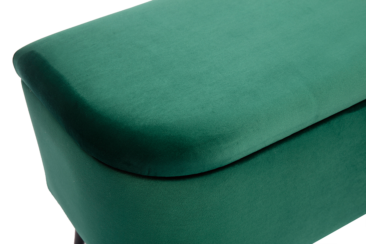 Banc coffre en tissu velours vert et mtal noir L120 cm ATON