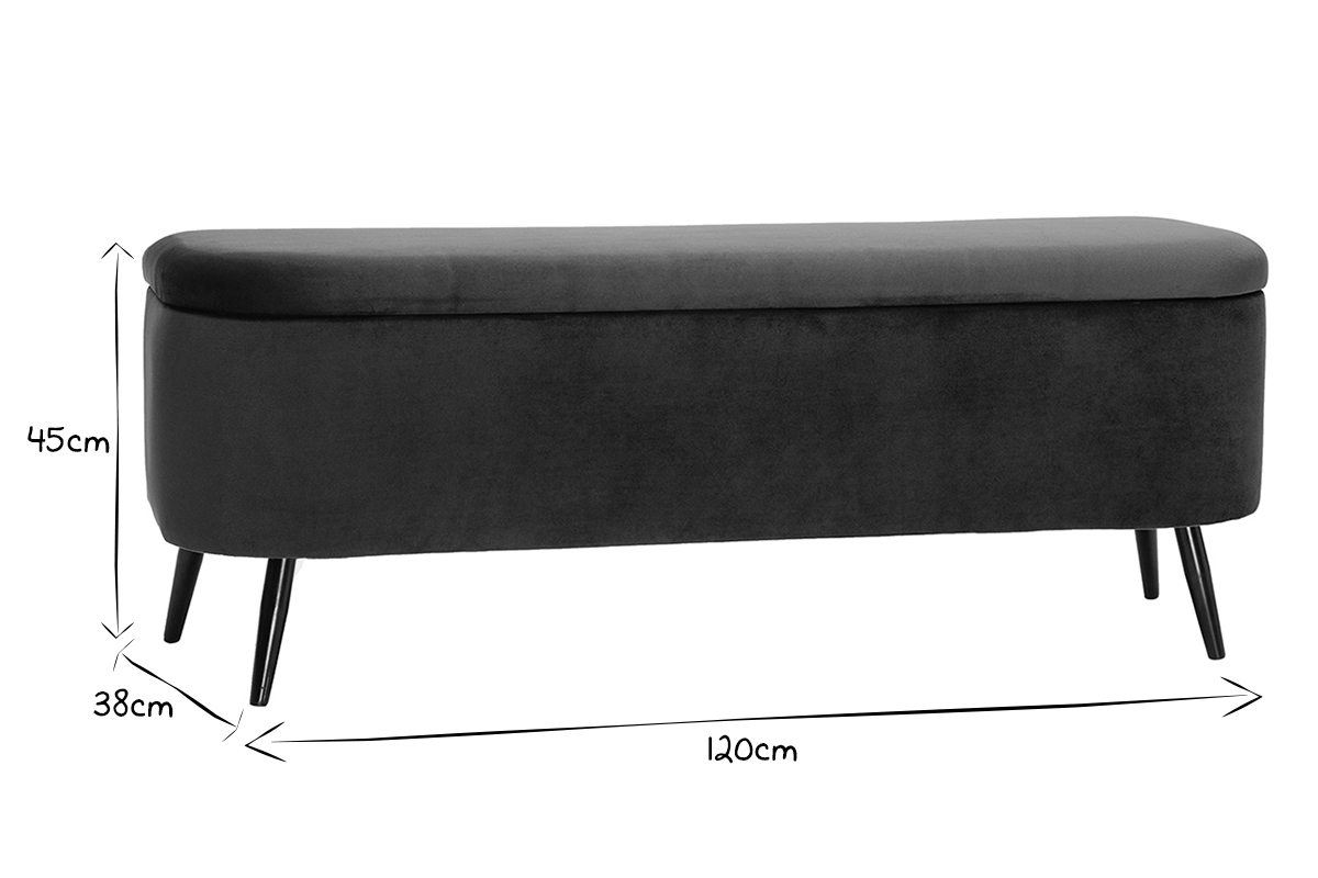 Banc coffre en tissu velours vert et mtal noir L120 cm ATON