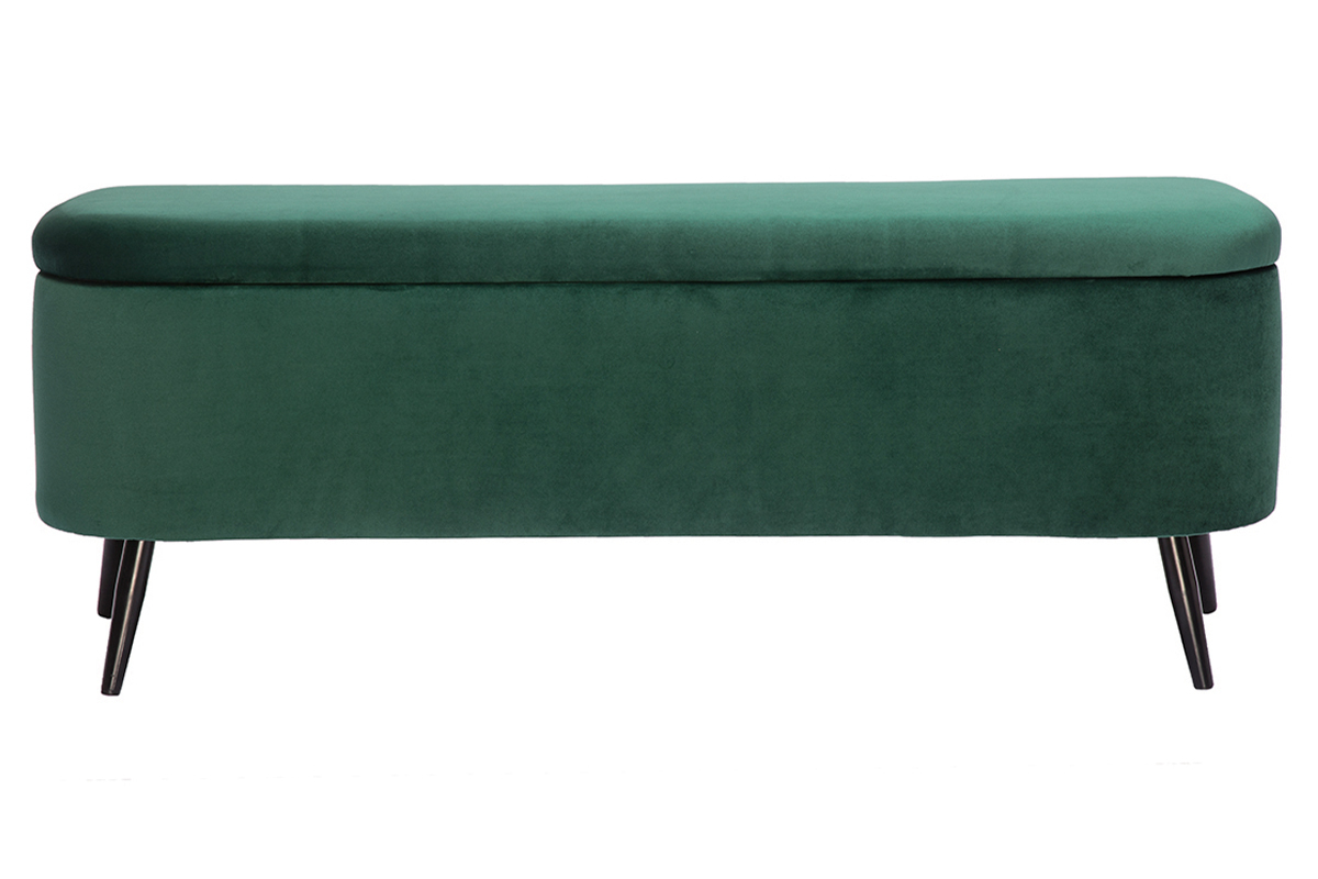 Banc coffre en tissu velours vert et mtal noir L120 cm ATON