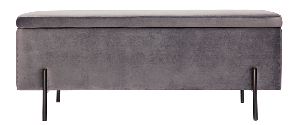 Banc coffre en velours gris fonc� ADONIS
