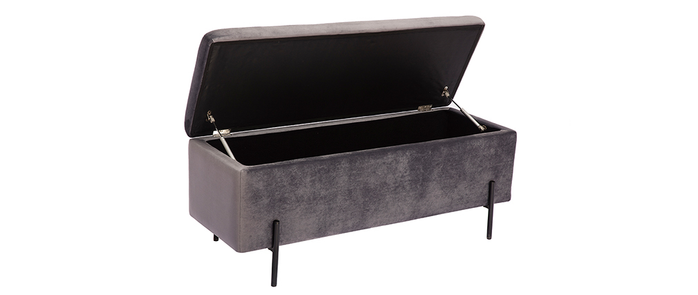 Banc coffre en velours gris fonc� ADONIS