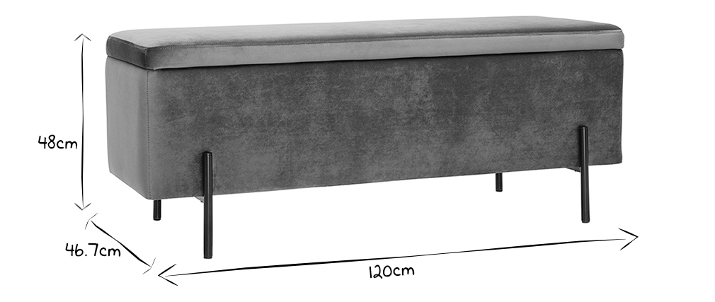 Banc coffre en velours gris fonc� ADONIS