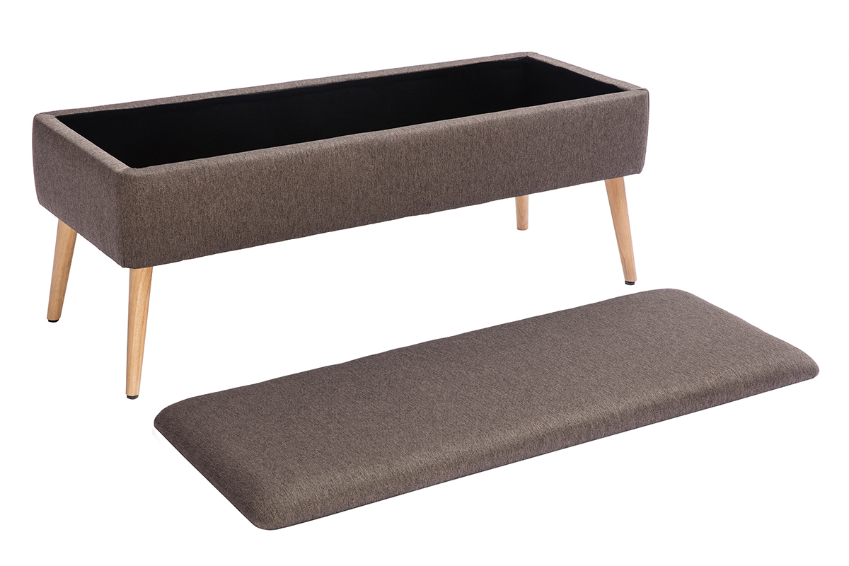 Banc coffre scandinave en tissu gris fonc et bois clair L120 cm LARS