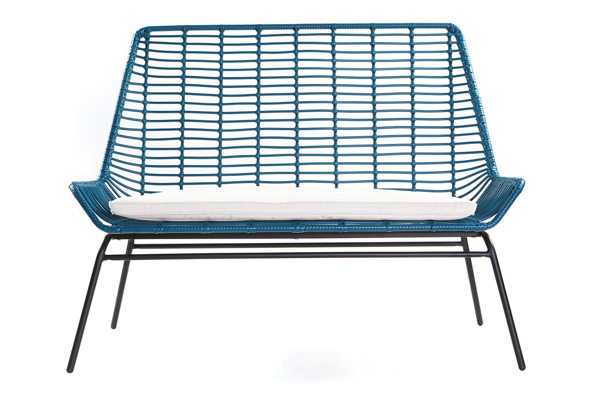 Banc de jardin en fils de r�sine bleu canard TANGO