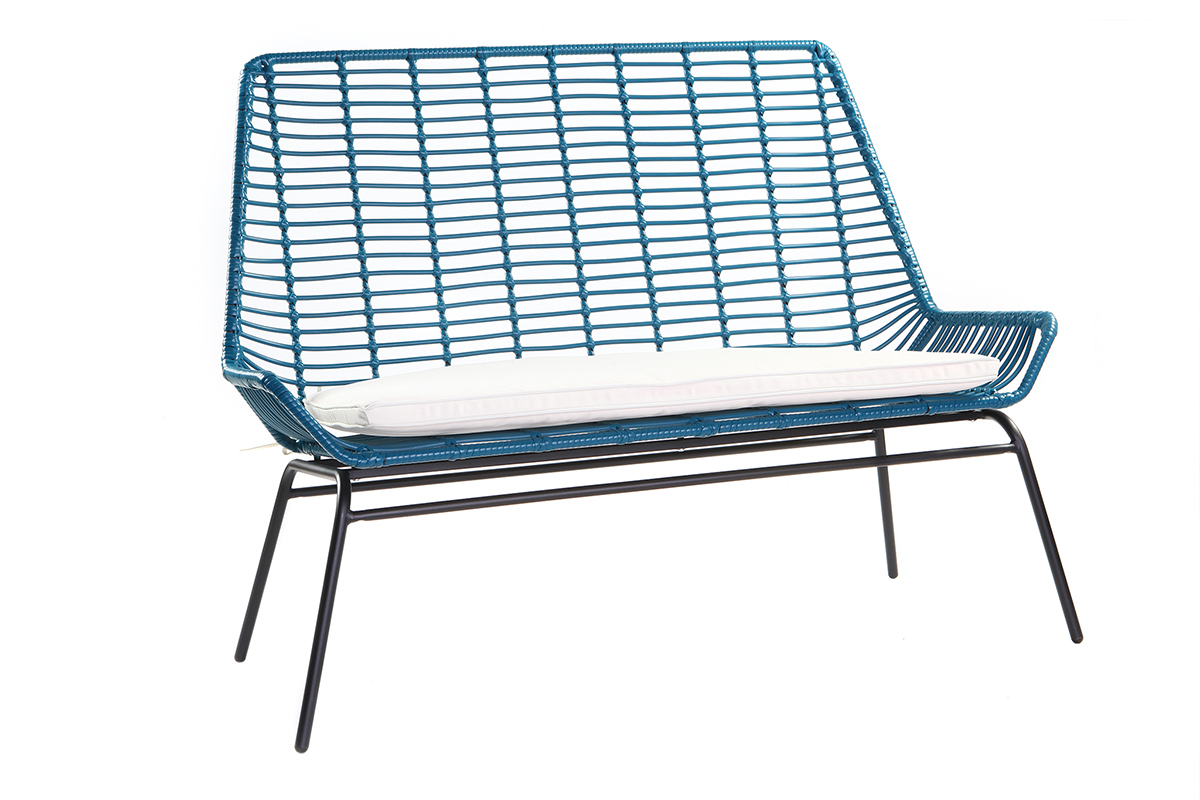 Banc de jardin en fils de r�sine bleu canard TANGO