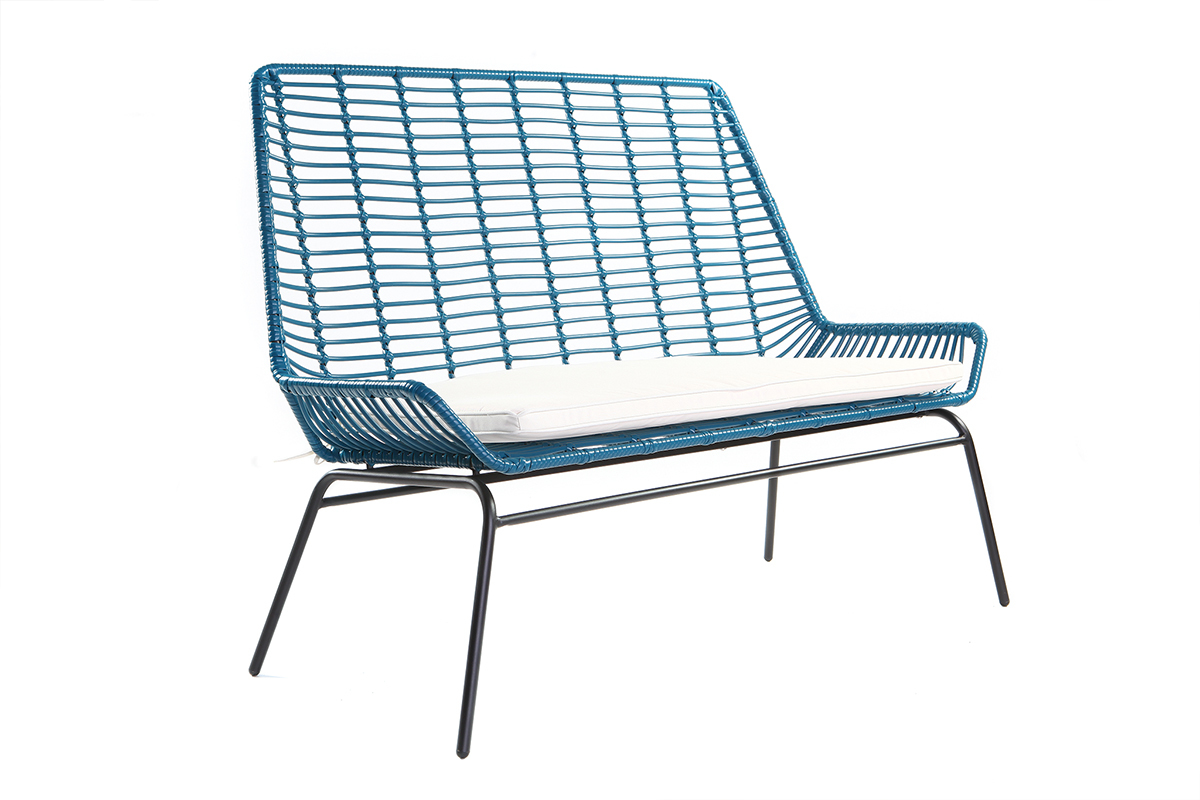 Banc de jardin en fils de r�sine bleu canard TANGO
