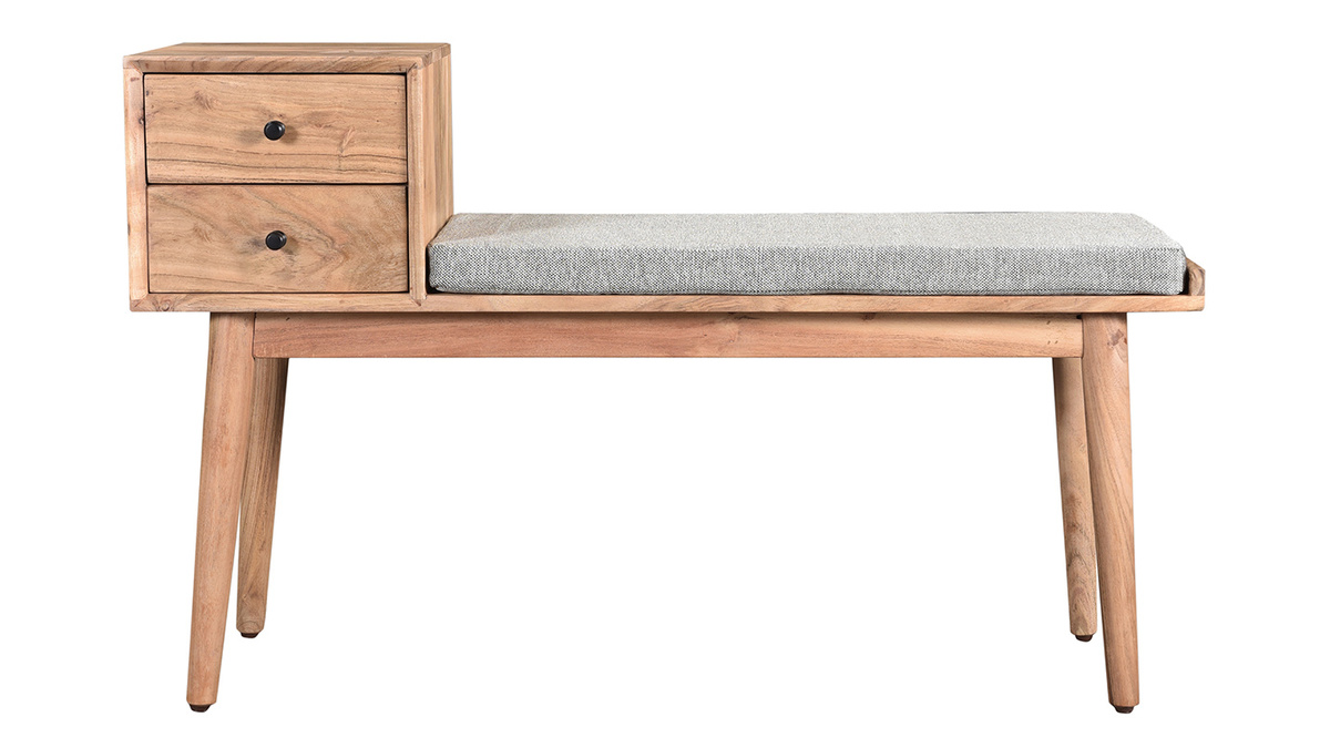 Banc d'entre avec rangements 2 tiroirs en bois clair massif L110 cm ALTY