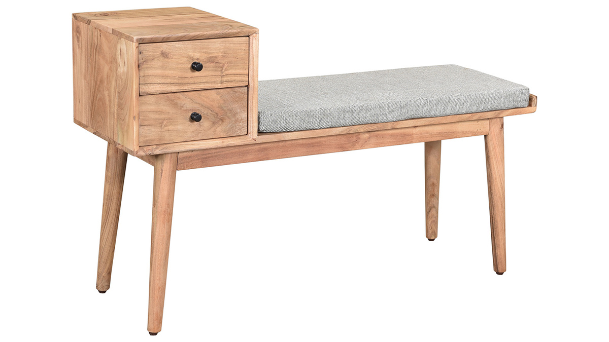 Banc d'entre avec rangements 2 tiroirs en bois clair massif L110 cm ALTY