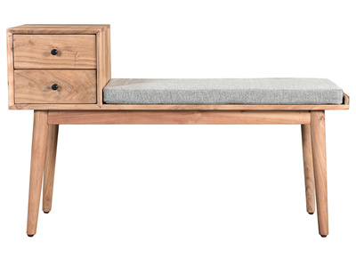 Banc d'entrée avec rangements 2 tiroirs en bois clair massif L110 cm ALTY