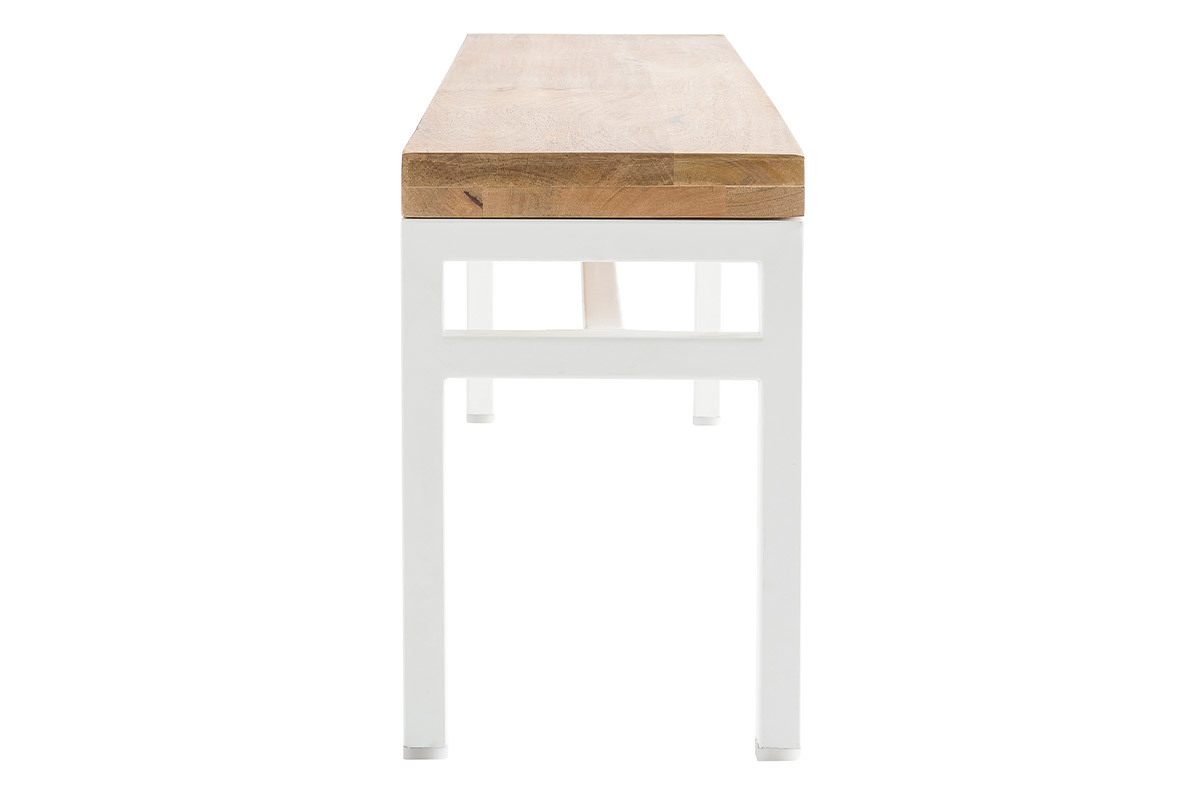 Banc design en bois manguier massif et m�tal blanc L140 cm BOHO