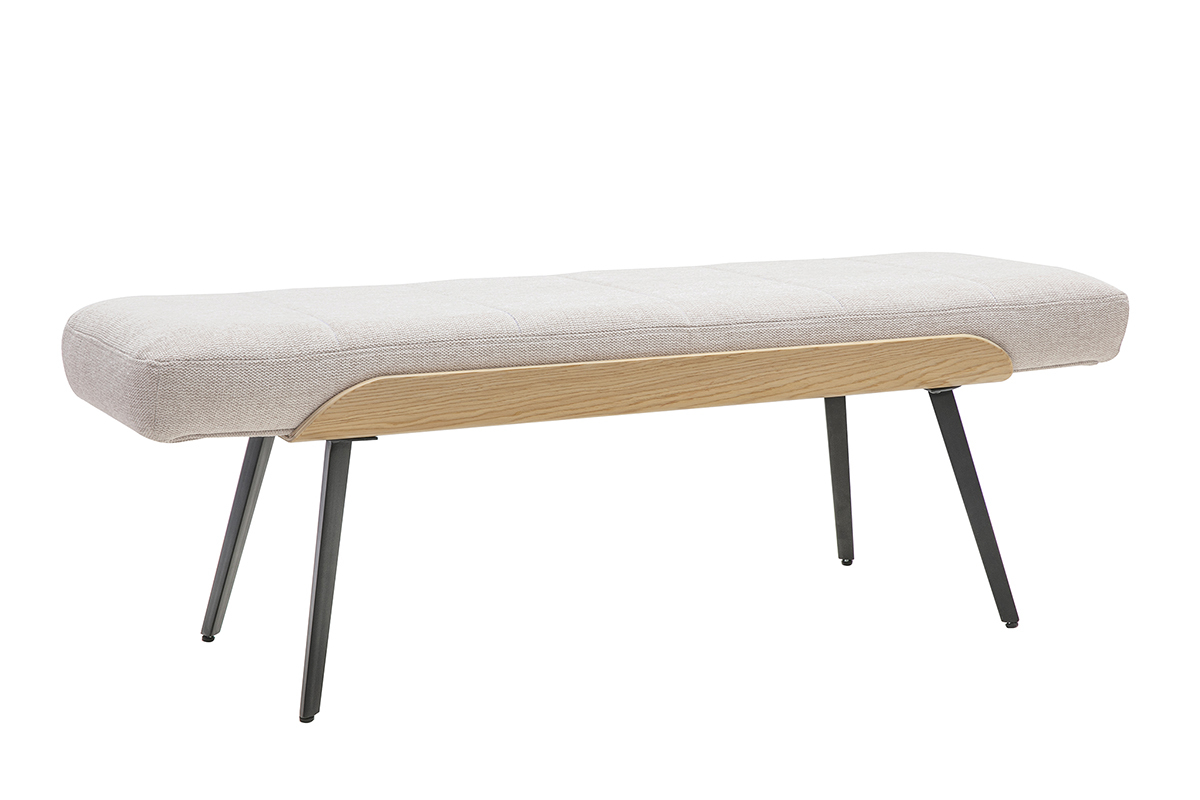 Banc en tissu effet velours textur� beige, bois clair et m�tal noir L123 cm ELIOR