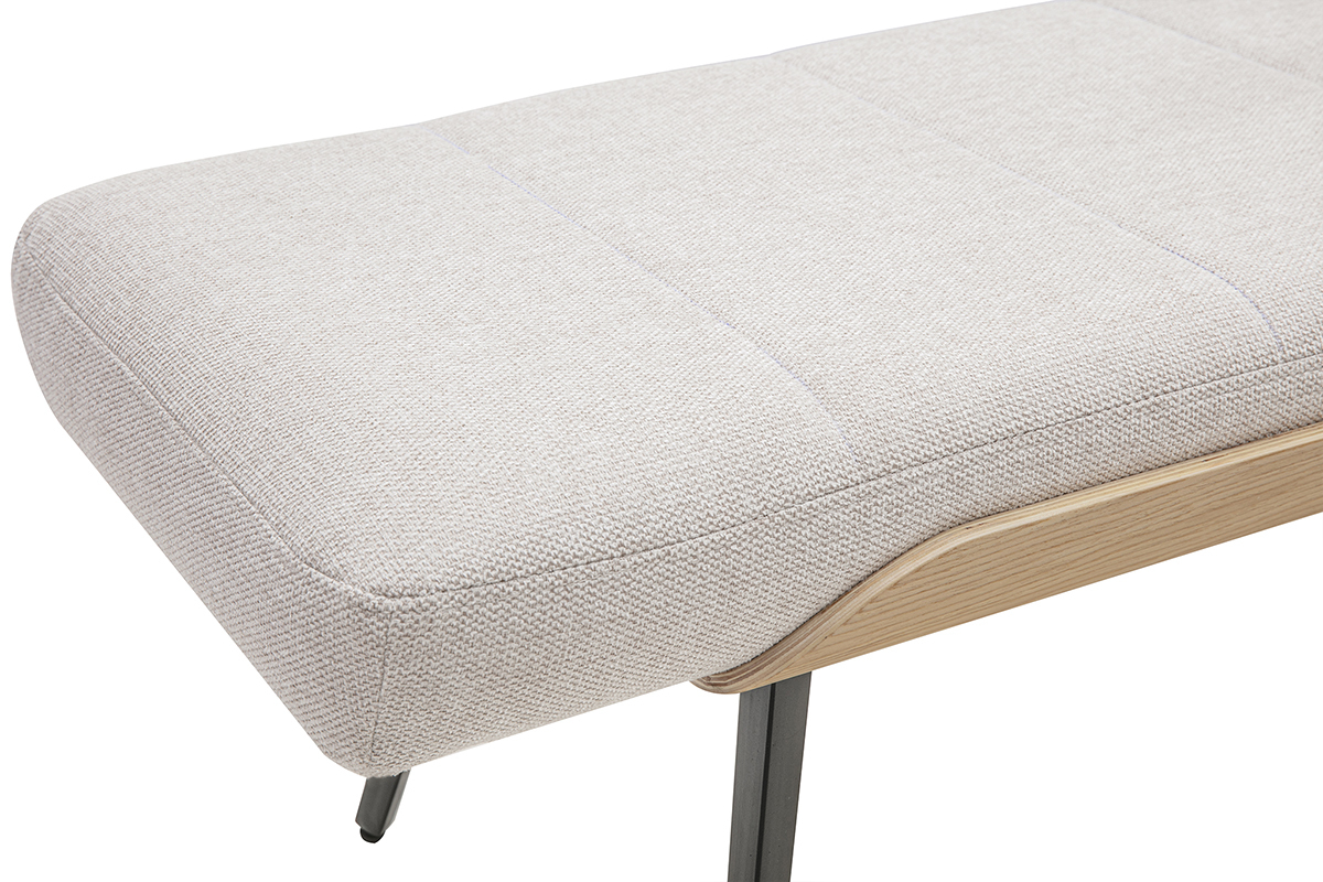 Banc en tissu effet velours textur� beige, bois clair et m�tal noir L123 cm ELIOR
