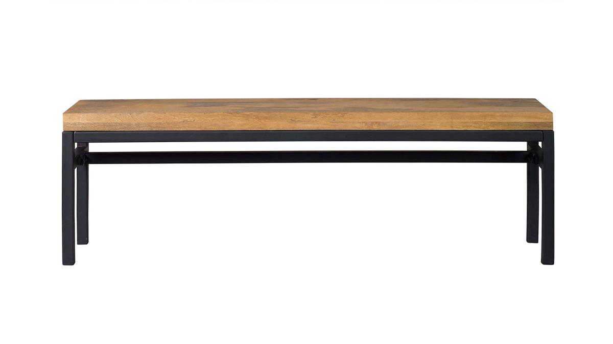 Banc industriel en bois manguier massif et mtal noir L140 cm YPSTER