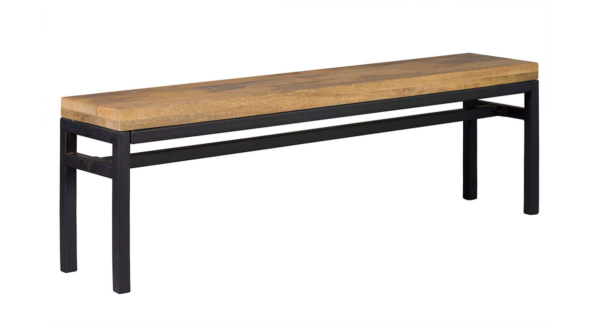 Banc industriel en bois manguier massif et mtal noir L140 cm YPSTER