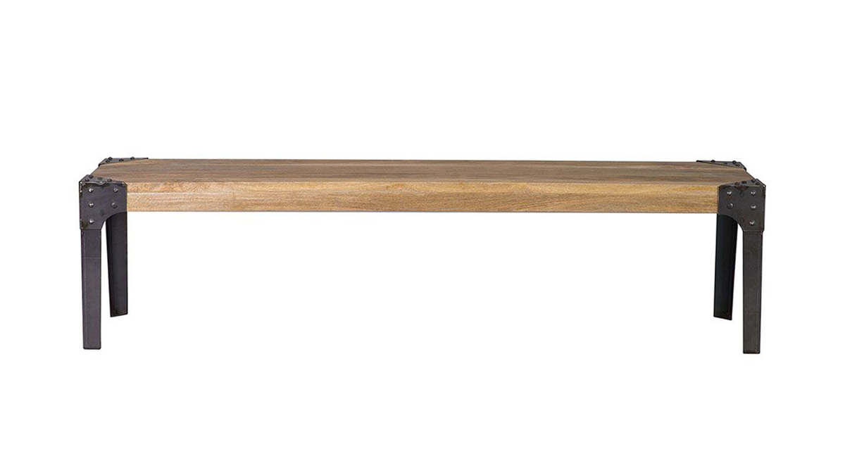 Banc industriel en bois manguier massif et métal noir L180 cm MADISON