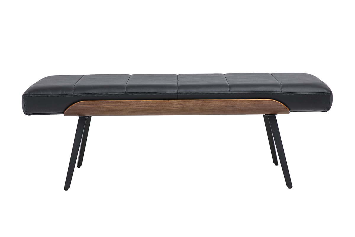 Banc noir, bois fonc� et m�tal noir L123 cm ELIOR