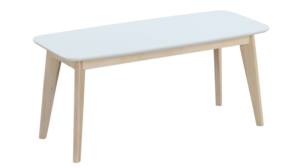 Banc scandinave blanc et bois clair L100 cm LEENA