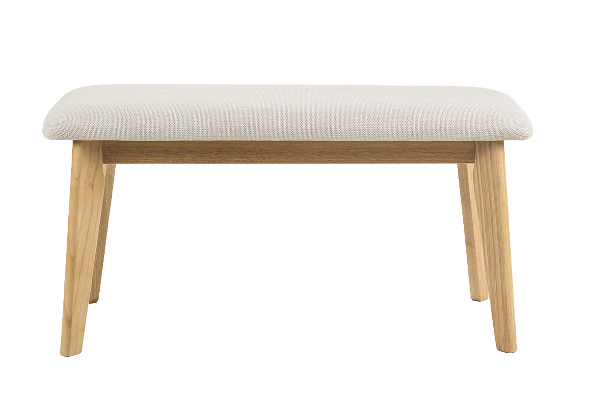Banc scandinave en tissu effet velours textur� beige et bois clair L92 cm ELION