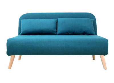 Banquette convertible 2 places en tissu bleu canard AMIKO