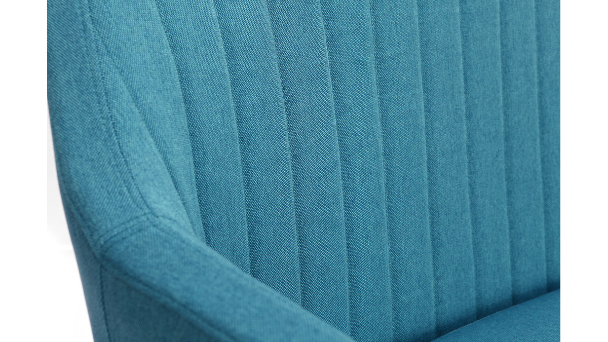 Banquette scandinave 2 places en tissu bleu canard et bois clair ALEYNA