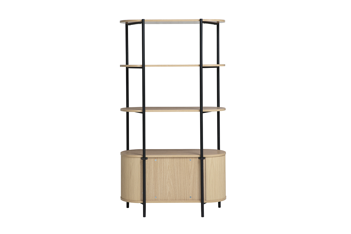 Biblioth�que avec rangements finition bois clair ch�ne et m�tal L100 cm ZORA